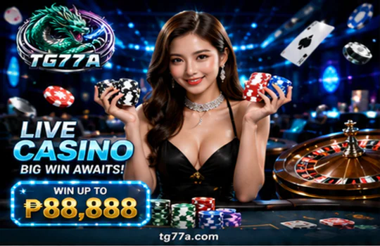 TG77 online casino live round timer, dealer area, and rule controls